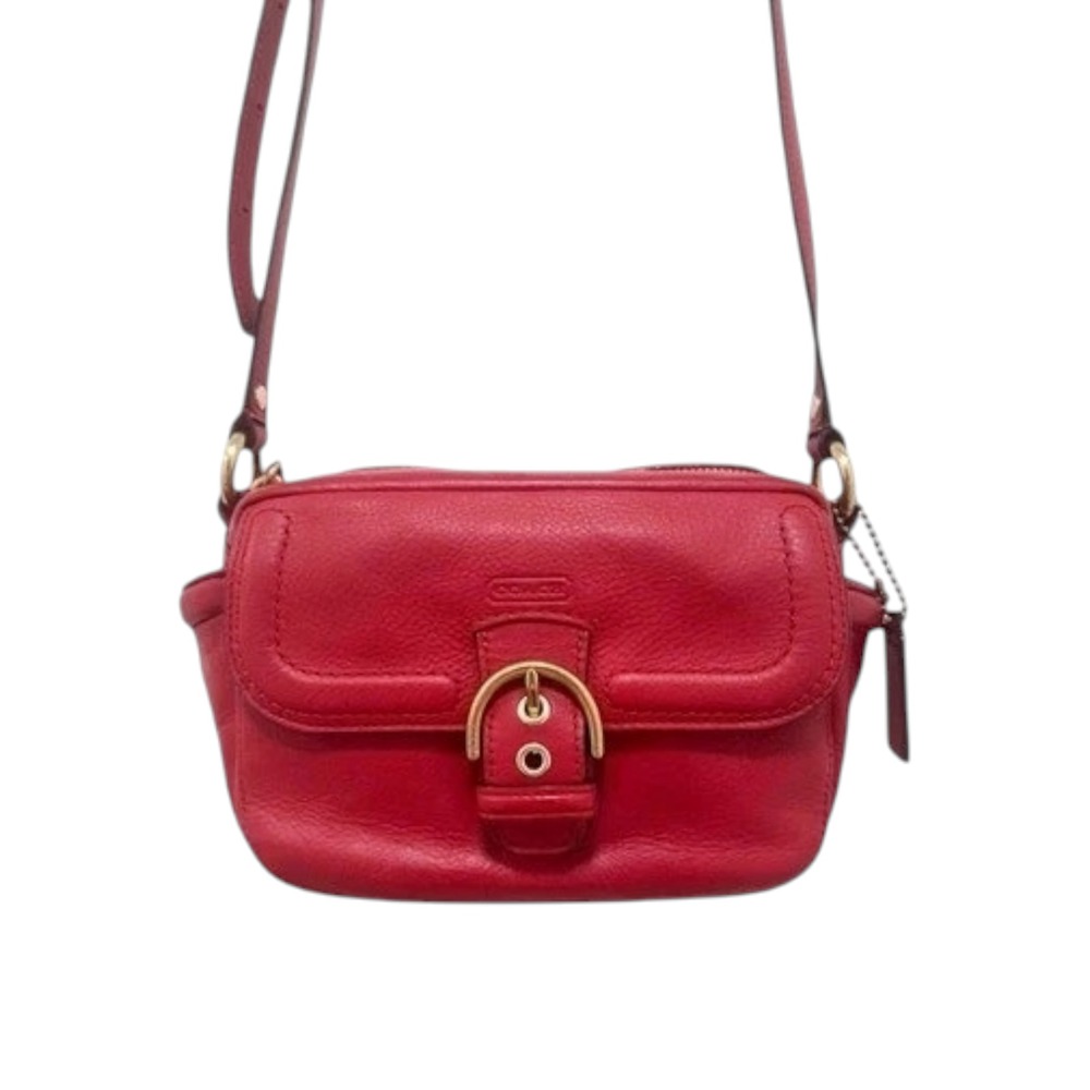 Coach Campbell Buckle Flap Camera Crossbody‎ Red Pebbled Leather F25150